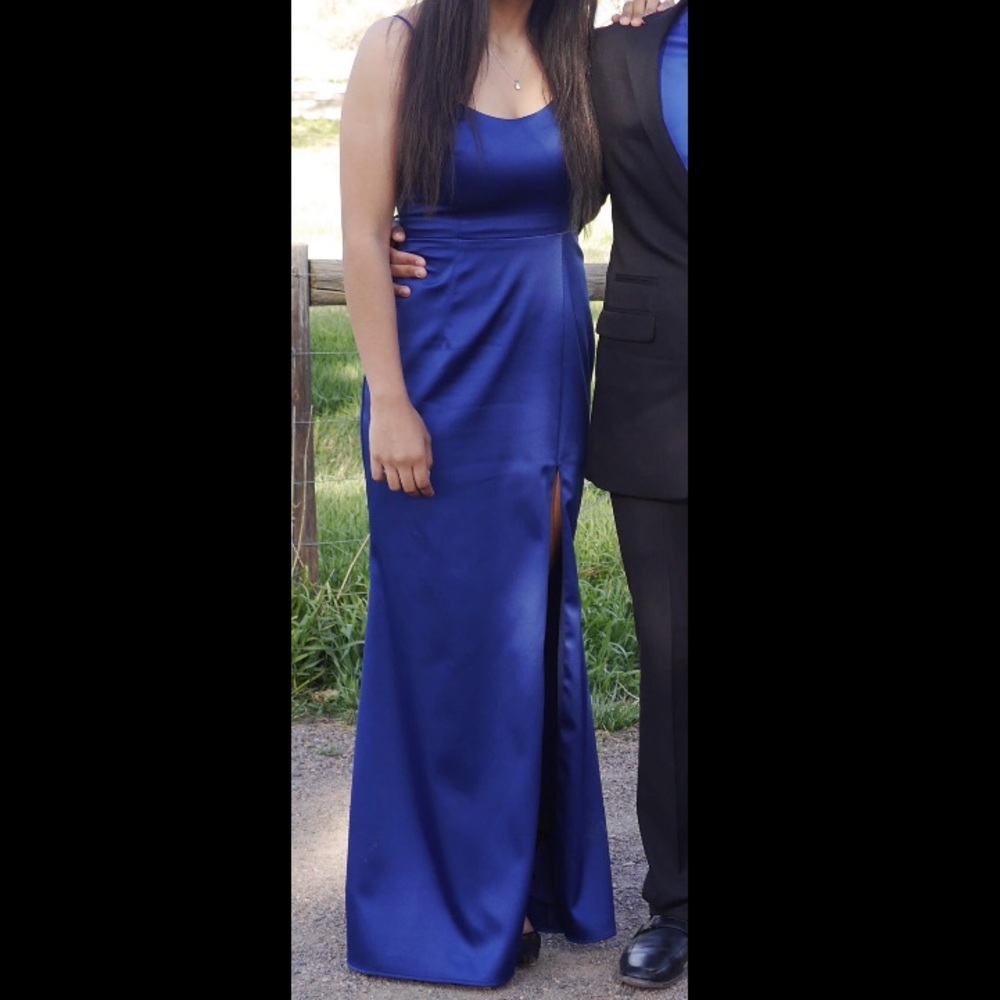blue david’s bridal dress